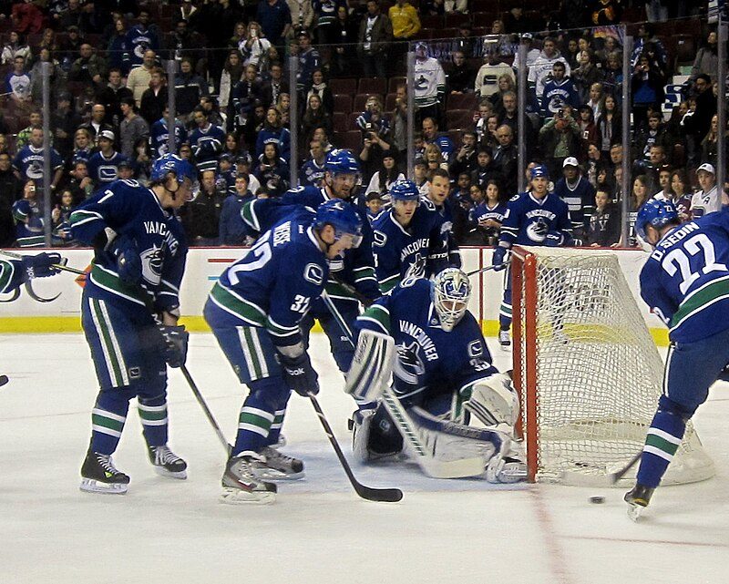 vancouver canucks hockey team playing a game in a stadium