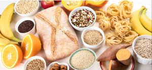 high carb foods like bread, fruit, cereal, pasta